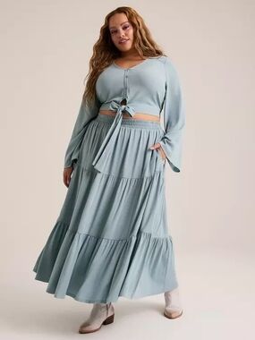torrid Sage Blue Tiered Maxi Dress with Tie-Front Top